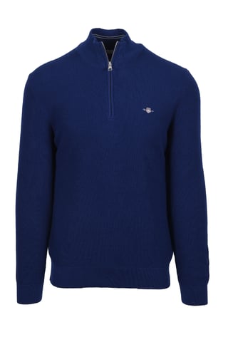 GANT MICRO TEXTURED HALF ZIP KNITWEAR RICH NAVY