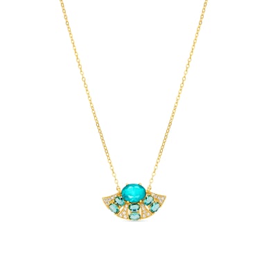 Luxenter Halskette aus 925er Sterlingsilber und grünem Paraiba-Hydrothermalquarz mit 18 Karat Gelbgold-Finish – Kioly
