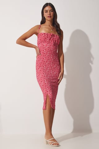 Blumen Bodycon Midi Kleid mit Schlitz