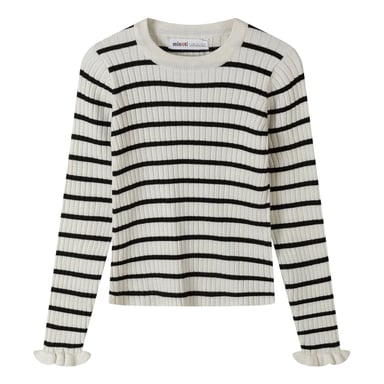 Minoti - Pullover für Mädchen, Rüschen-Manschette, gerippt (Schwarz/Weiß)