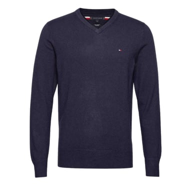 Tommy Hilfiger - Pullover Top für Herren, V-Ausschnitt, Baumwollmischung (Marineblau Melange)