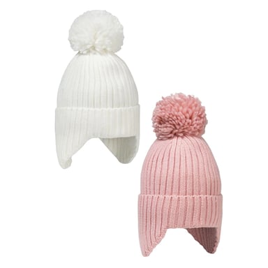 Minoti - Mütze-Set für Mädchen, gerippt (2er-Pack) (Weiß/Pink)