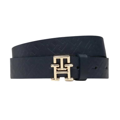 Tommy Hilfiger - Gürtel für Damen, Metal Logo, Schweinsleder (Dunkles Marineblau/Gold)