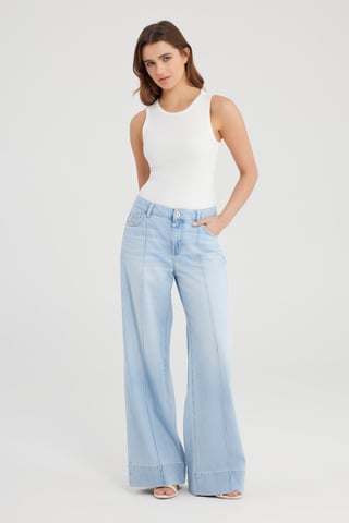 Layla Jeans mit mittelhohem Bund, langer Passform, Abnähern und 5 Taschen, Hellblau