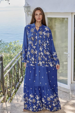 Gemustertes V-Ausschnitt Maxikleid