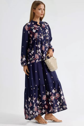 Gemustertes V-Ausschnitt Maxikleid