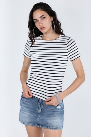 Gestreiftes Rundhalsausschnitt Baumwoll-T-Shirt