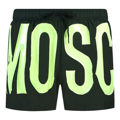 Schwarze Badeshorts Mit Großem Gelbem Logo Von Moschino