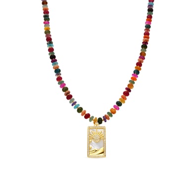 Luxenter 925 Sterlingsilber- und mehrfarbiges Achat-Halsband mit 18-karat-Gelbgold-Finish – Laha