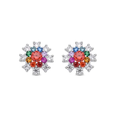 Luxenter-Ohrringe aus Metalllegierung und mehrfarbiger Zirkonia-Rhodium-Finish – Necoatl