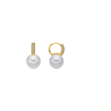 Luxenter Ohrringe mit 18-karätiger Gelbgold-Finish und weißer Perle – Maeki