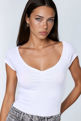 V-Ausschnitt Kurzarm Drapierte Bluse