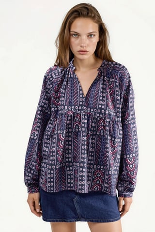 Hiccup Bluse mit Ballonärmeln und Print - Lila