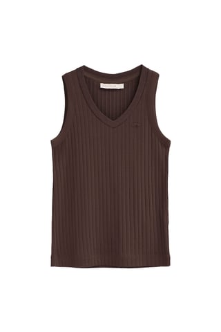 Ärmelloses T-Shirt schokobraun aus Rippstoff mit V-Ausschnitt und Polo Club Logo