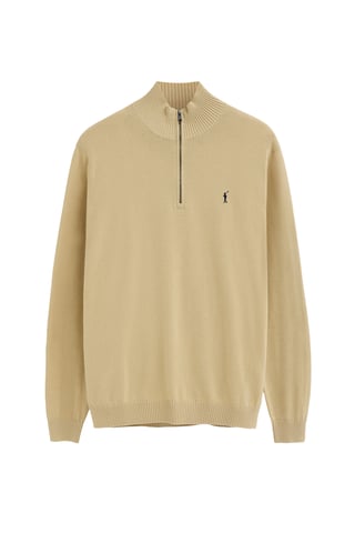 Pullover beige mit Zip-Kragen und Rigby Go Logo