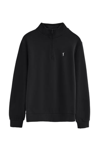 Sweatshirt schwarz mit hohem Zip-Kragen und Rigby Go Stickerei