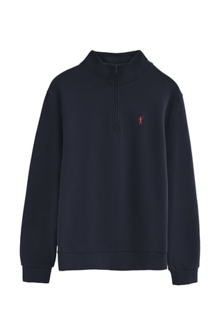 Sweatshirt marineblau mit hohem Zip-Kragen und Rigby Go Stickerei