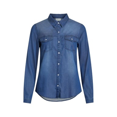 Vila Kleidung Blaue Baumwollbluse