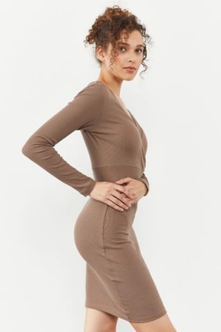 Rippstrick Bodycon Midi Kleid mit V-Ausschnitt