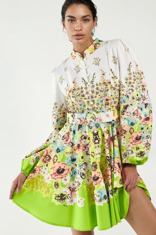 Bedrucktes Minim Kleid mit V-Ausschnitt