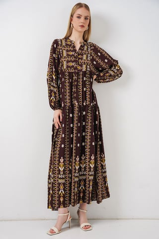 Gemustertes V-Ausschnitt Maxikleid