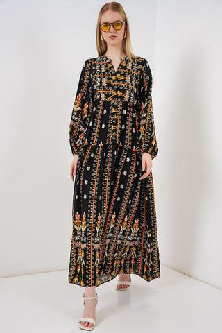 Gemustertes V-Ausschnitt Maxikleid