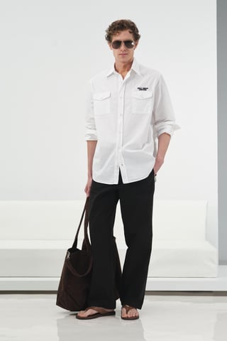 Lässiges Langarm-Casual-Shirt aus Baumwolle mit Tasche