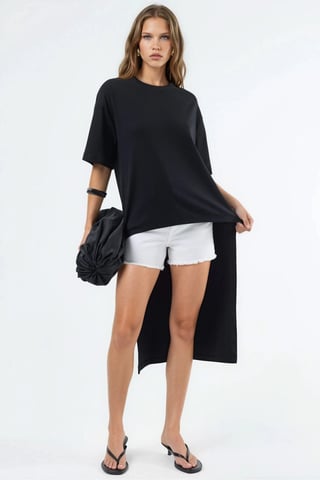 Oversized Crew Neck Tunika mit Schlitz