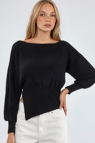Boot-Ausschnitt Pullover aus mitteldickem Strick