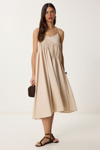 Rüschenshirt U-Ausschnitt Midi-Kleid