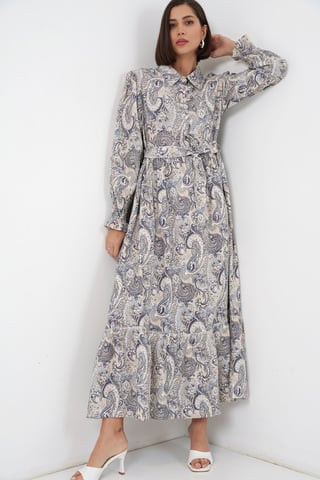 Paisley Gürtelt-Kleid Midi-Shirt