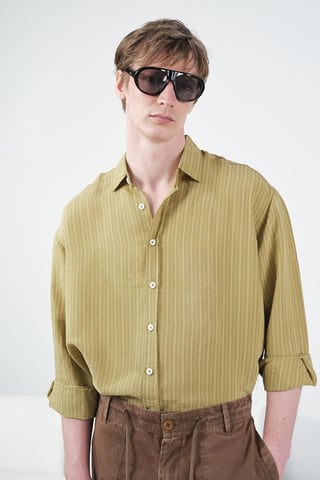 Giesto Gestreiftes Langarmhemd - Khaki