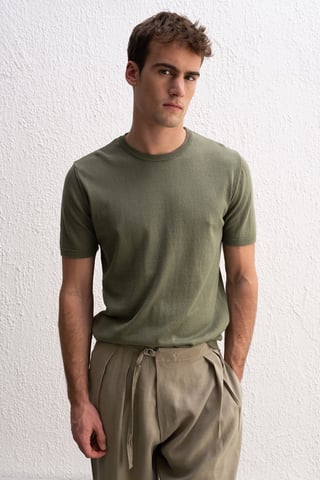 Herren Rundhals-Rippenshirt