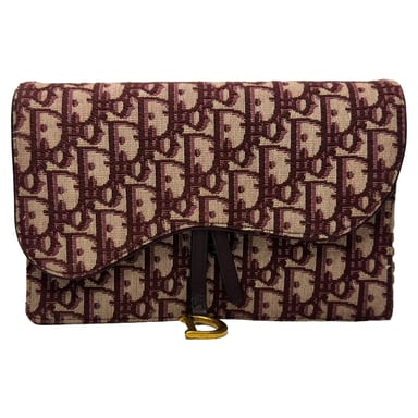Dior Saddle Oblique Wallet on Chain aus burgunderrotem Canvas