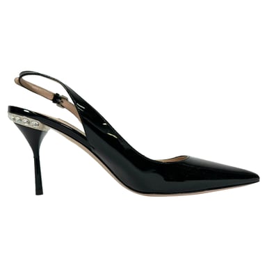 Miu Miu Veredelte Slingback-Pumps aus schwarzem Lackleder