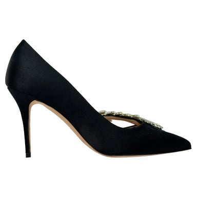 Manolo Blahnik Nadira Verzierte Pumps aus schwarzem Satin