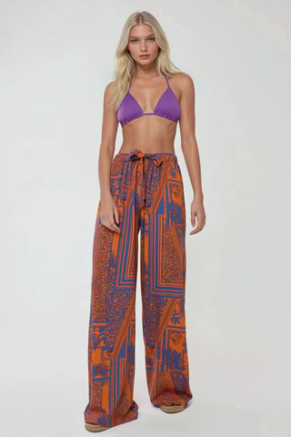 Printed Wide Leg Pants with Drawstring