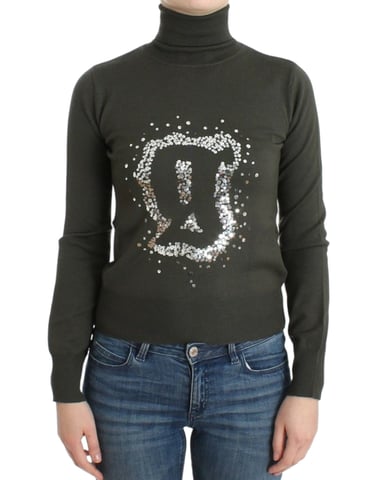 John Galliano Grüner Wollpullover mit Rollkragen