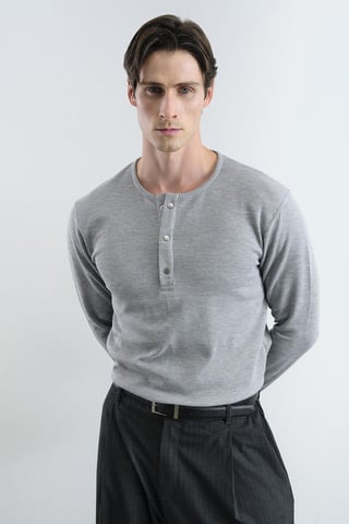 Komfortable Passform Button-Down Kragen Langarm-T-Shirt