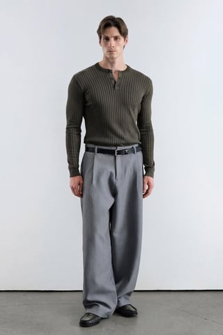 Slim Fit Button-Kragen Langarm-T-Shirt