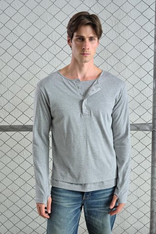 Langarm-Button-Kragen Komfort Fit T-Shirt