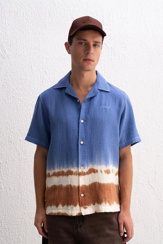 Batik Kurzarm-Hemd mit Knopfleiste