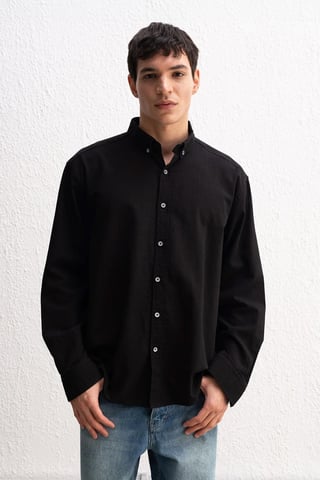 Giesto Baumwoll-oversized Hemdbluse - Schwarz