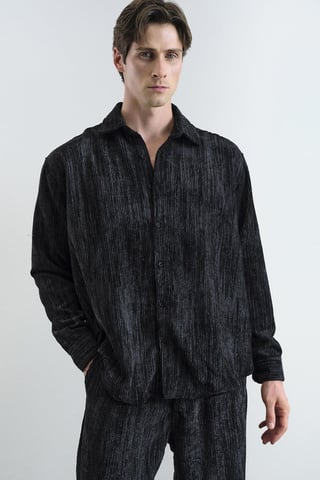 Samt Oversized Button-Up Hemd