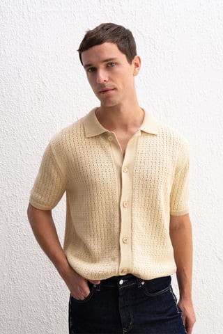 Strukturiertes Jacquard-Hemd mit Knopfleiste