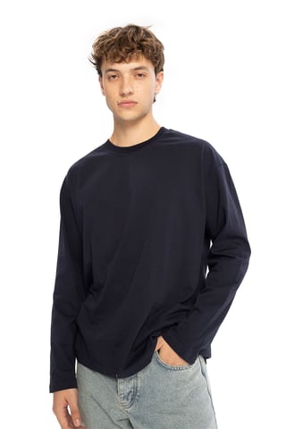 Langarm Crew-Neck Baumwoll-T-Shirt