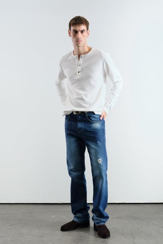 Slim Fit Button-Kragen Langarm-T-Shirt