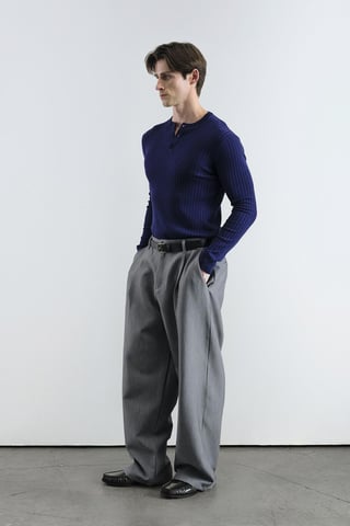 Slim Fit Button-Kragen Langarm-T-Shirt
