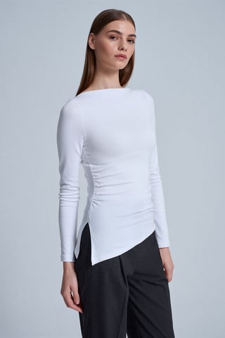 Slim-Fit Bootsausschnitt Langarmbluse