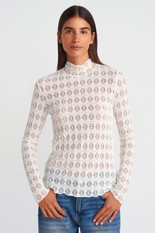 Schlankes Spitze-Turtleneck-Bluse